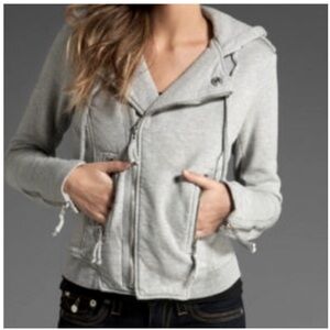 TRUE RELIGION Moto Hoodie in Charcoal Gray Full Zip Size Medium
